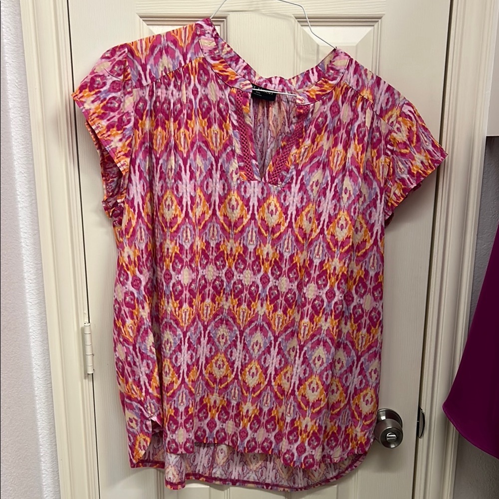 Lane Bryant Pink and Orange Patterned Blouse